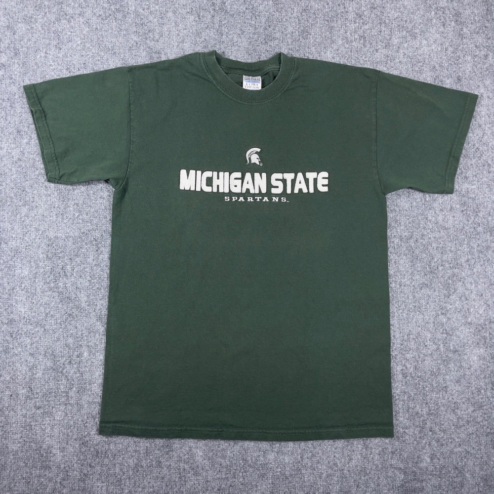 Vtg Michigan State Spartans T-Shirt Mens Medium Green Embroidered Graphic Tee